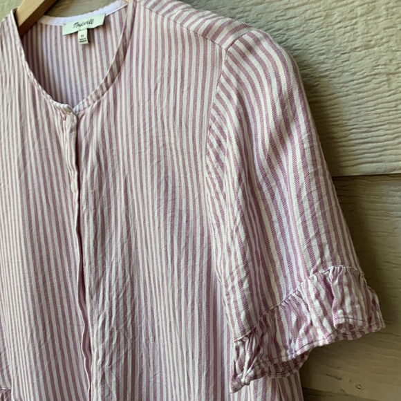 Madewell Studio Ruffle Hem Top Lavender Stripe Button Up Peplum Top - Picture 8 of 9